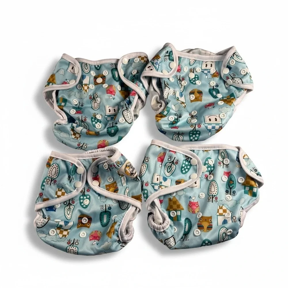 Fox Kit Diapers Set of 4 Adjustable Pocket Diaper Covers Blue Owl Print
